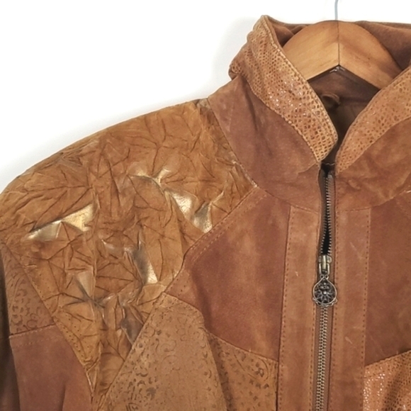 Vintage 80s Winlit Genuine Suede Leather Patchwork Coat - Picture 2 of 9
